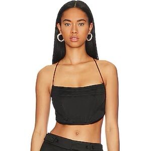 L’academie Danica Corset Black Satin Tie Back Pleated Top Size Small